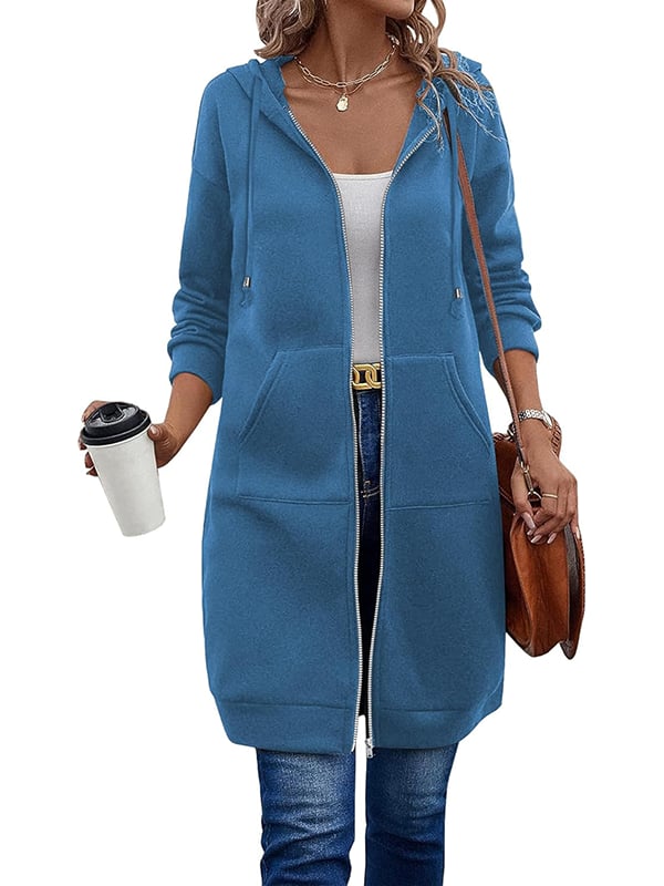 🍂Women’s Long Zip‑Up Fleece Hooded Coat