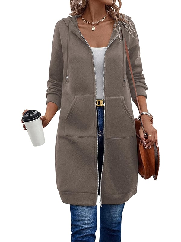 🍂Women’s Long Zip‑Up Fleece Hooded Coat