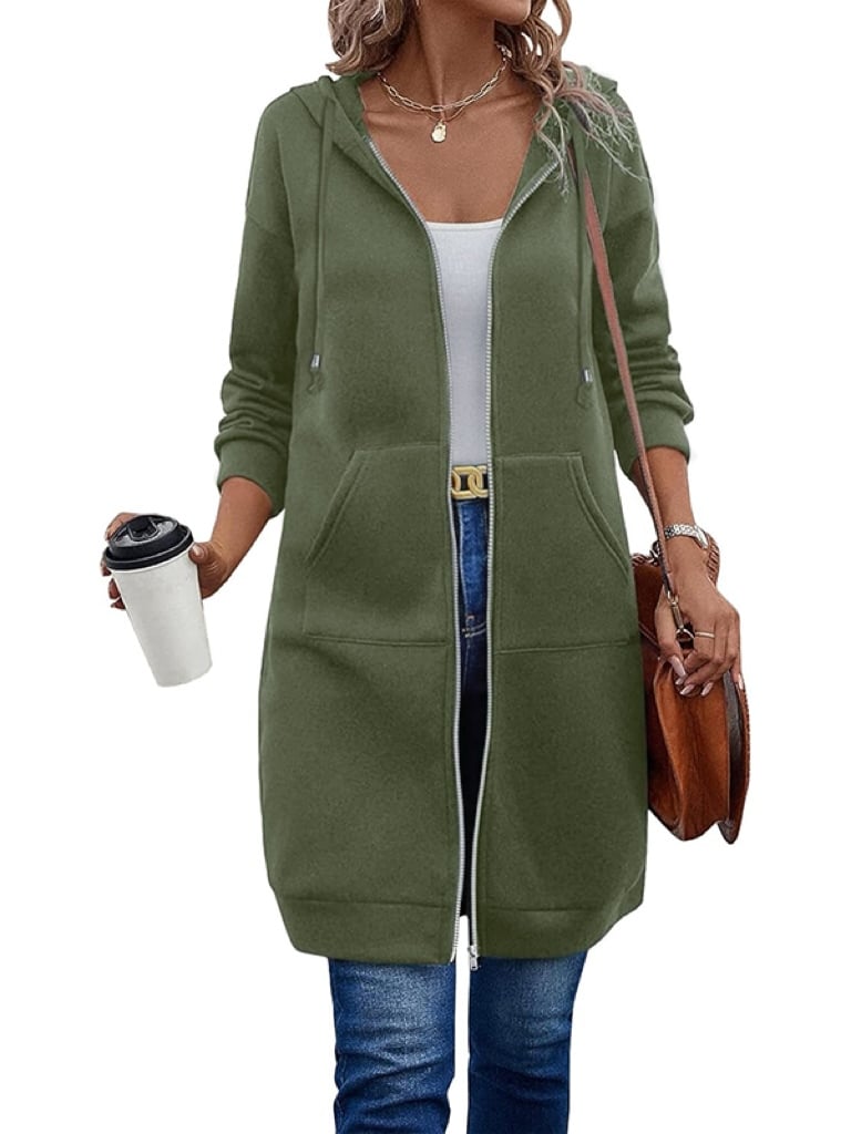 🍂Women’s Long Zip‑Up Fleece Hooded Coat